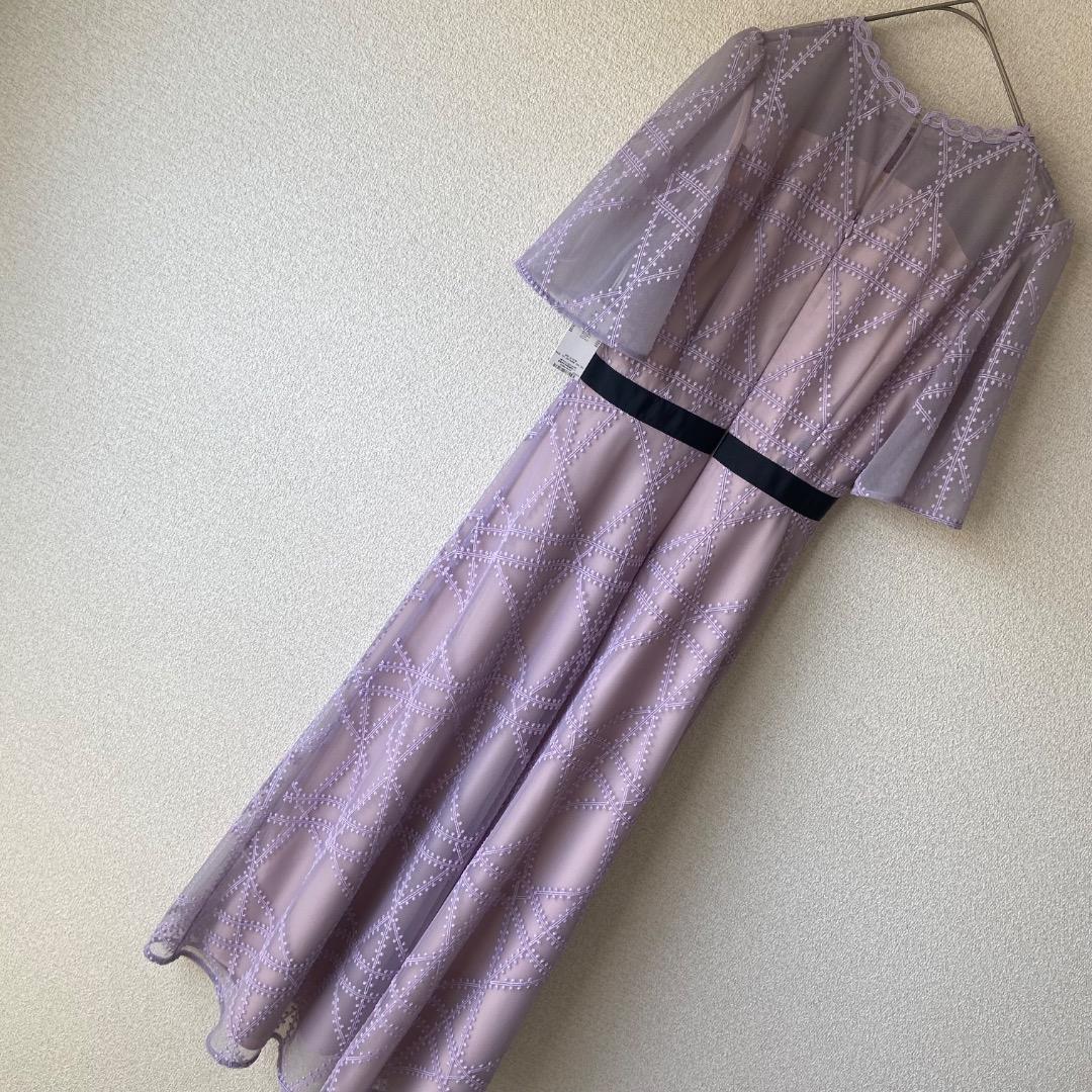 タグ付未使用 セルフォード プレイドパターンチュールドレス ラベンダー 38