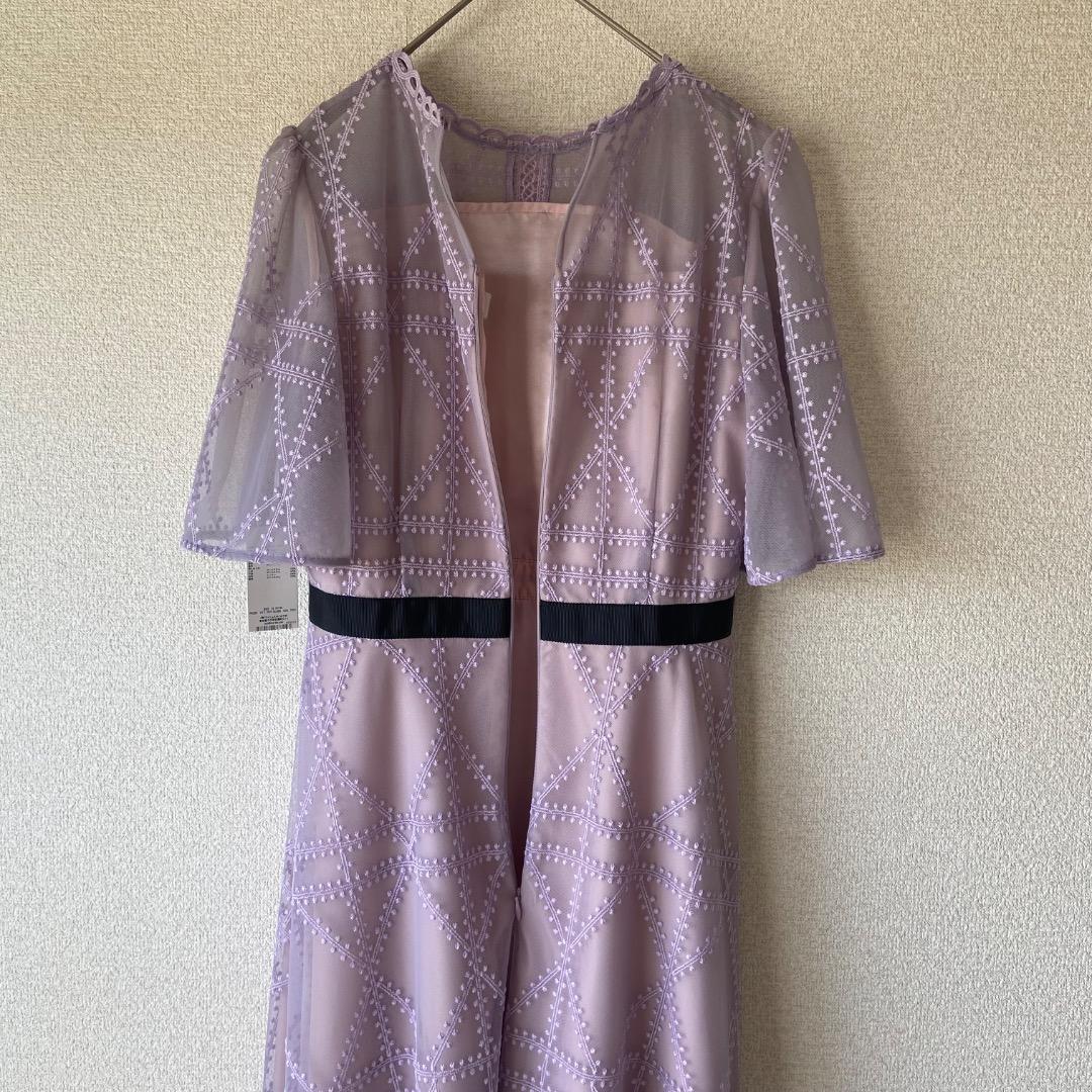 タグ付未使用 セルフォード プレイドパターンチュールドレス ラベンダー 38
