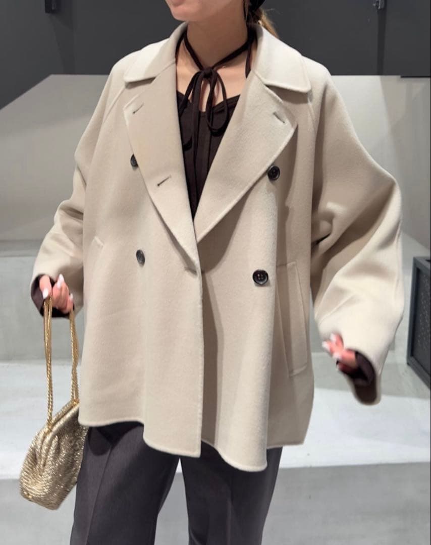 IENA スーパー160 ダブルフェイスショートコート 38 ベージュ