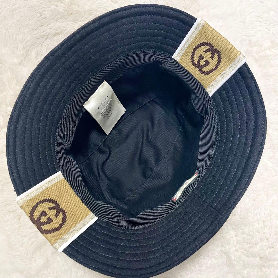 現行モデル GUCCI グッチ インターロッキングG ストライプ ウール ハット