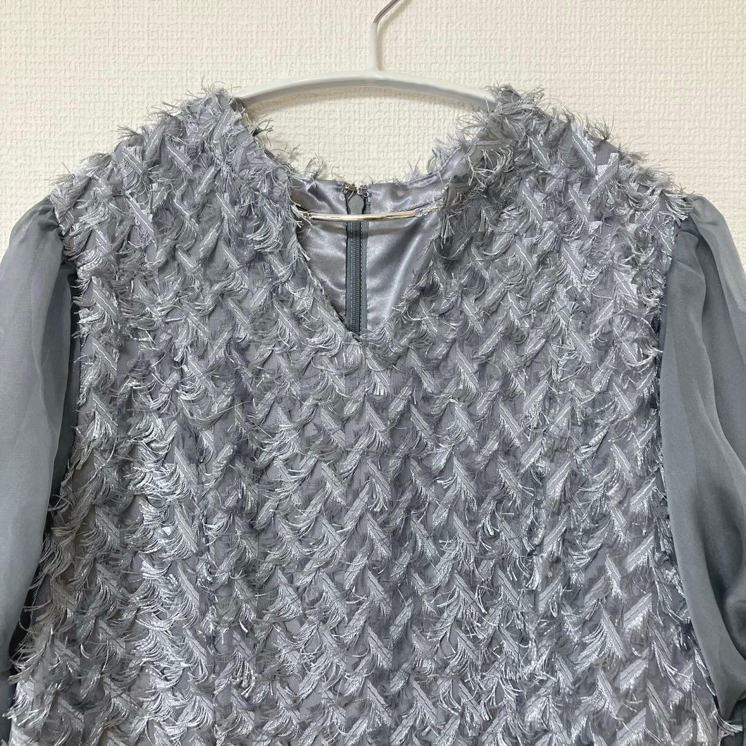 新品　美品　人気　ドリードール　デザインスリーブシャギードレス L グレー