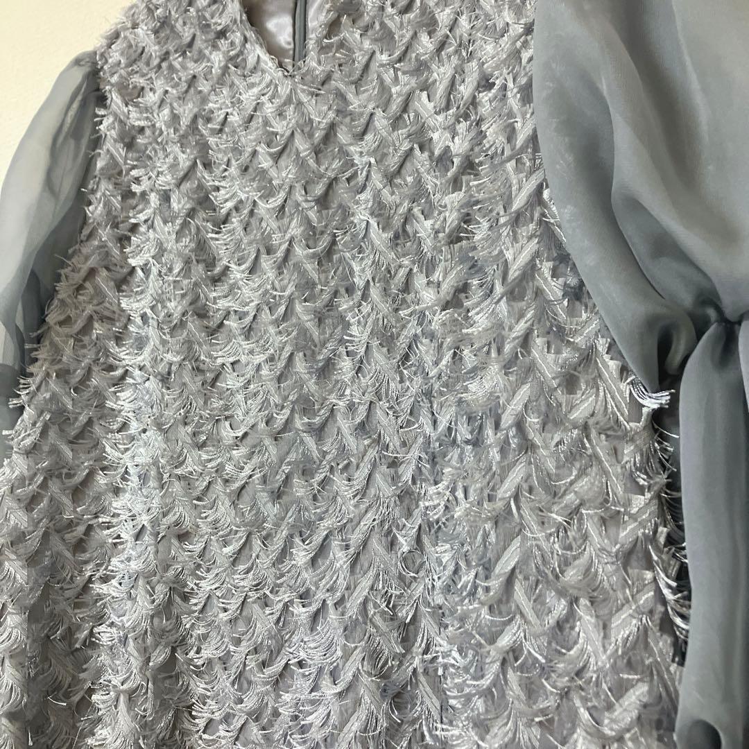 新品　美品　人気　ドリードール　デザインスリーブシャギードレス L グレー