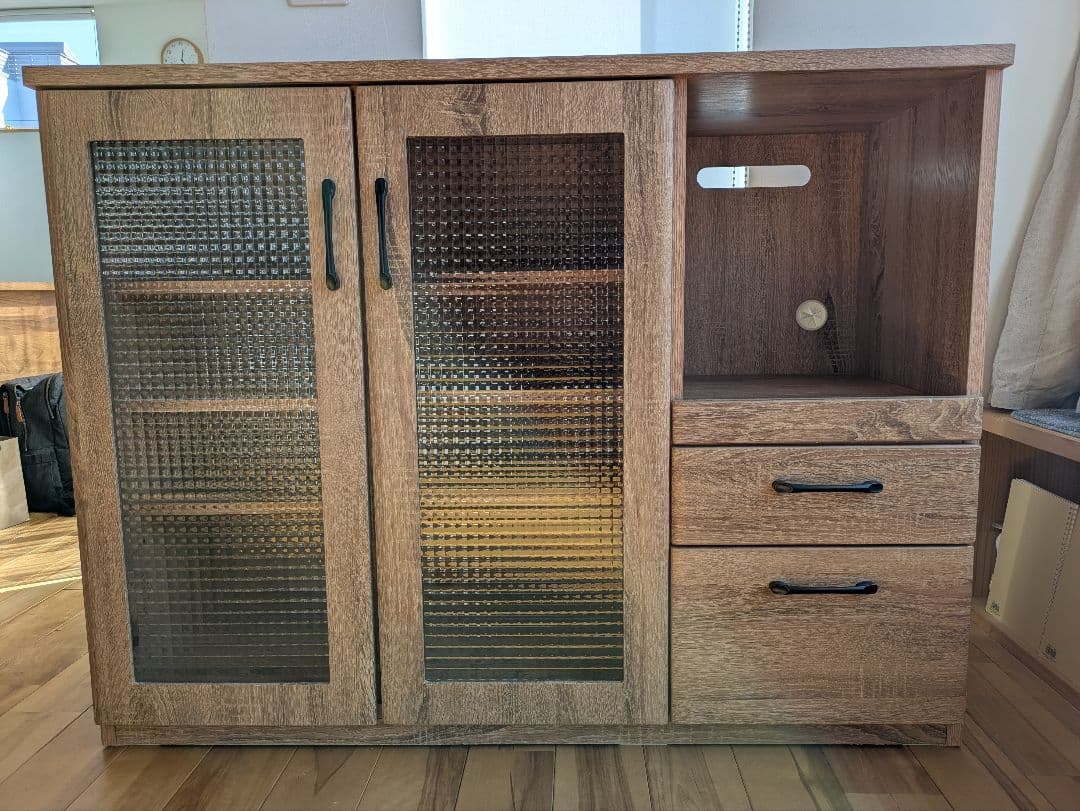 （よし）木製キャビネット ガラス扉 収納（ルオカ120KCカウンター）