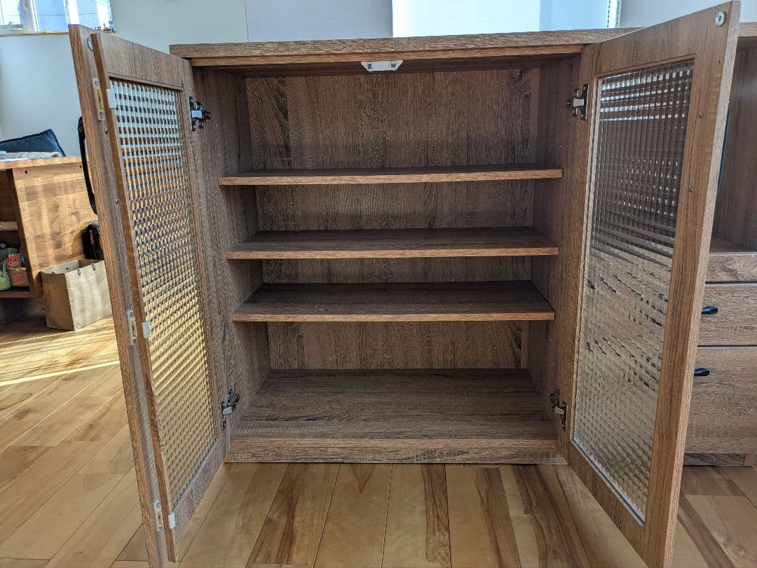 （よし）木製キャビネット ガラス扉 収納（ルオカ120KCカウンター）