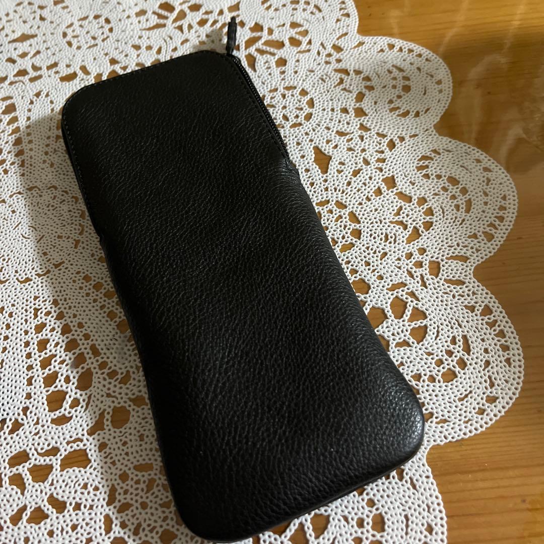 ブラックレザー メガネケース ジッパー式