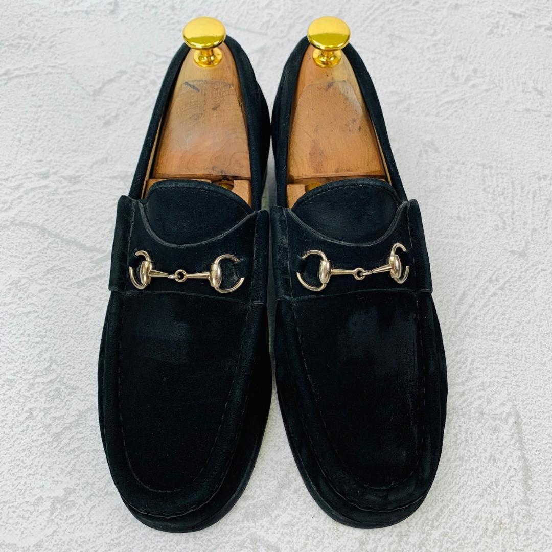ち*ぱ様 【良品】GUCCI ホースビットローファー スエード シルバー金具 黒