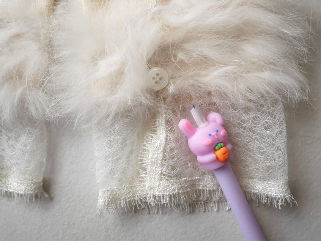 Blumarine レース×ファー パールボタン カーディガン ホワイト