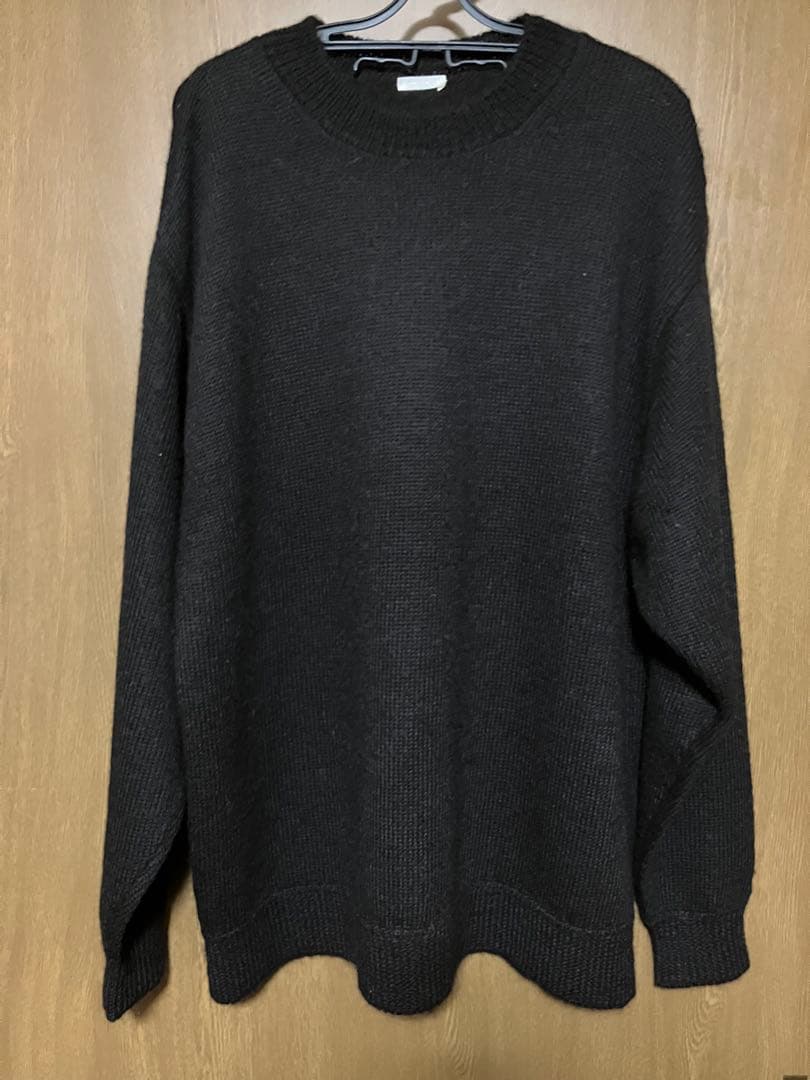 COMOLI ブラックアルパカクルーネックニット サイズF
