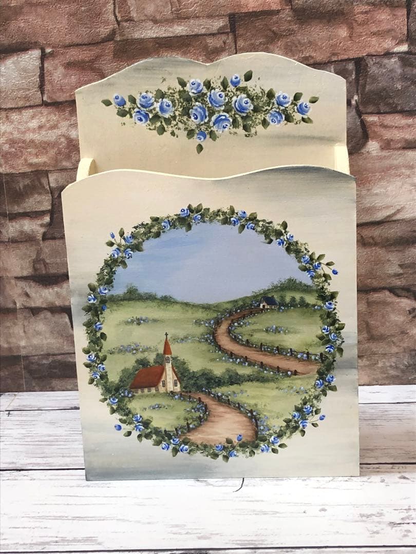 トールペイント 風景画の小物入れ