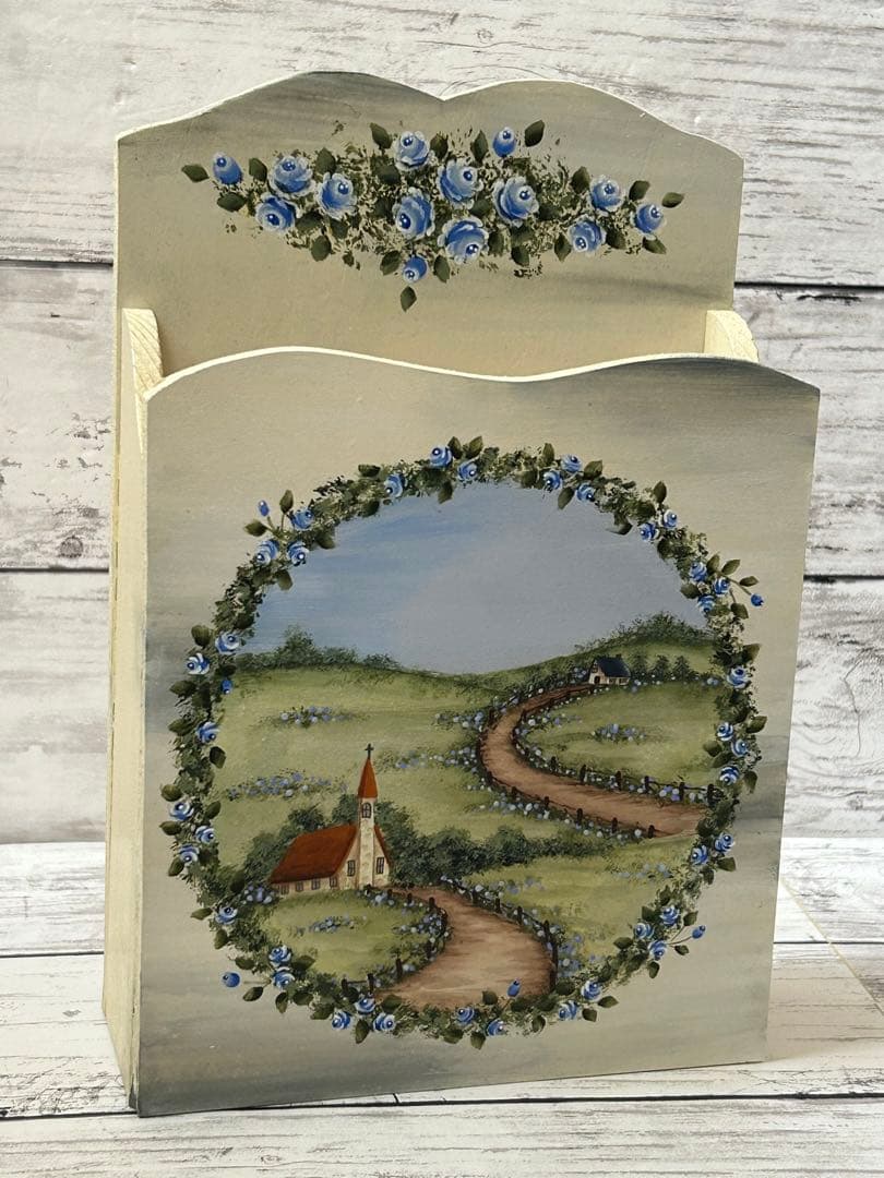 トールペイント 風景画の小物入れ