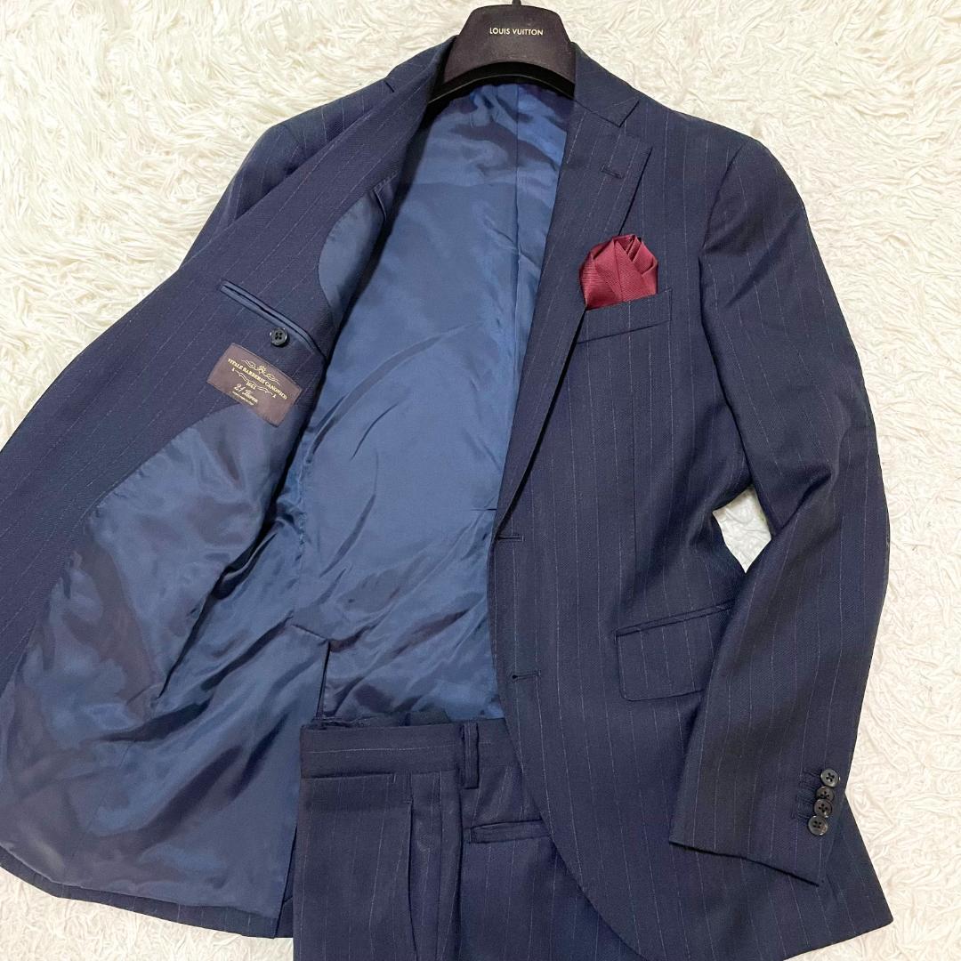 美品 ユニバーサルランゲージ カノニコ21ミクロン セットアップ ネイビー系 M