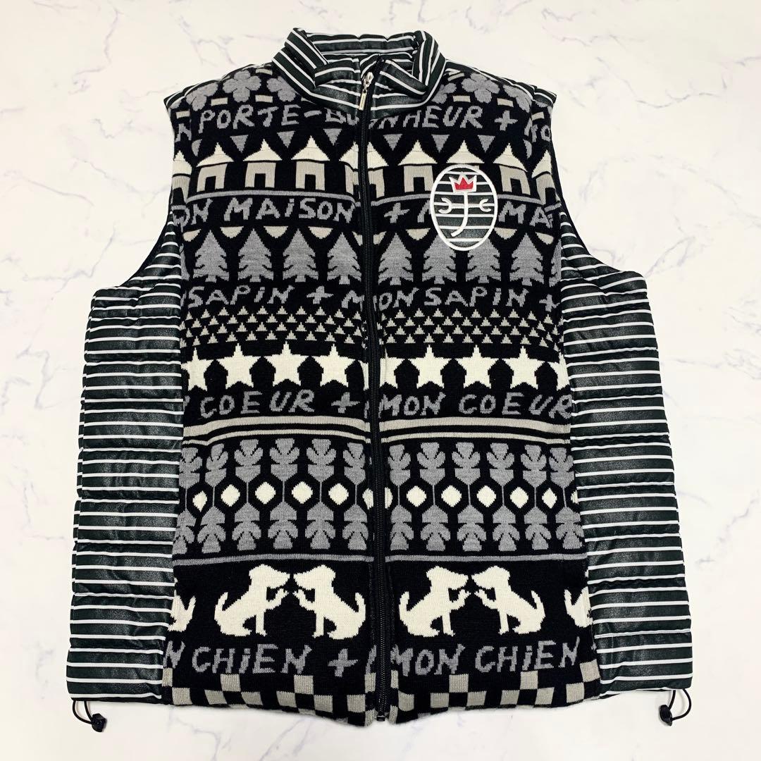 現行 カステルバジャック ノルディック柄 ニット切替え ダウンベスト 50 XL