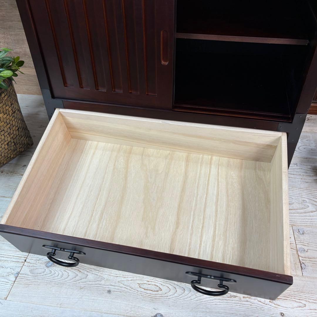 民芸家具引き戸付きタンスチェスト2点セット木製桐材天然無垢飾り棚収納家具和箪笥