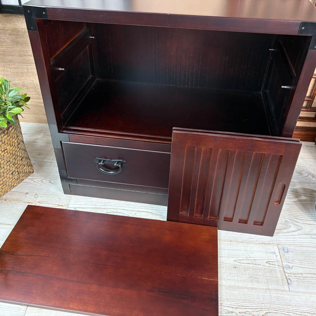 民芸家具引き戸付きタンスチェスト2点セット木製桐材天然無垢飾り棚収納家具和箪笥