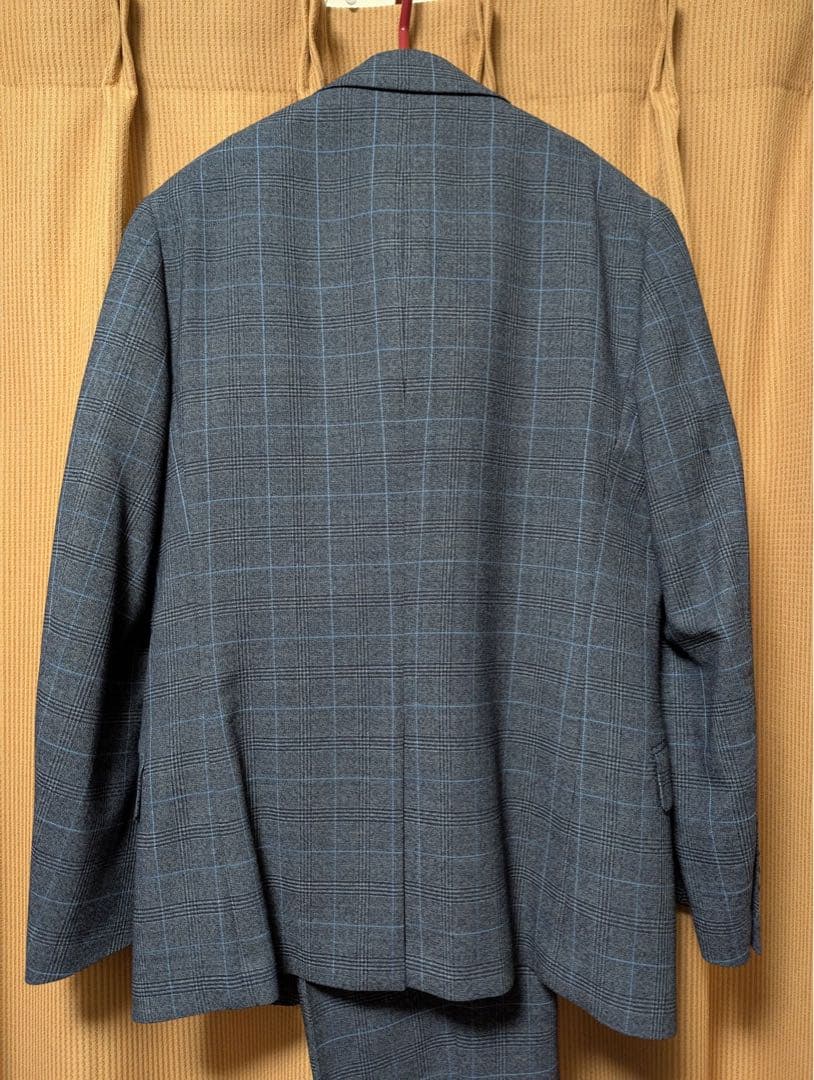 値下げ【メンズビギ】青系チェック スリーピーススーツ