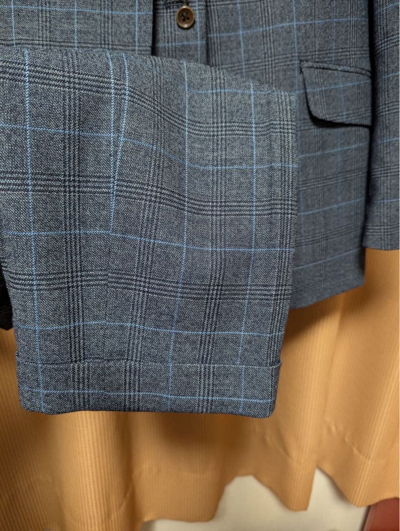 値下げ【メンズビギ】青系チェック スリーピーススーツ