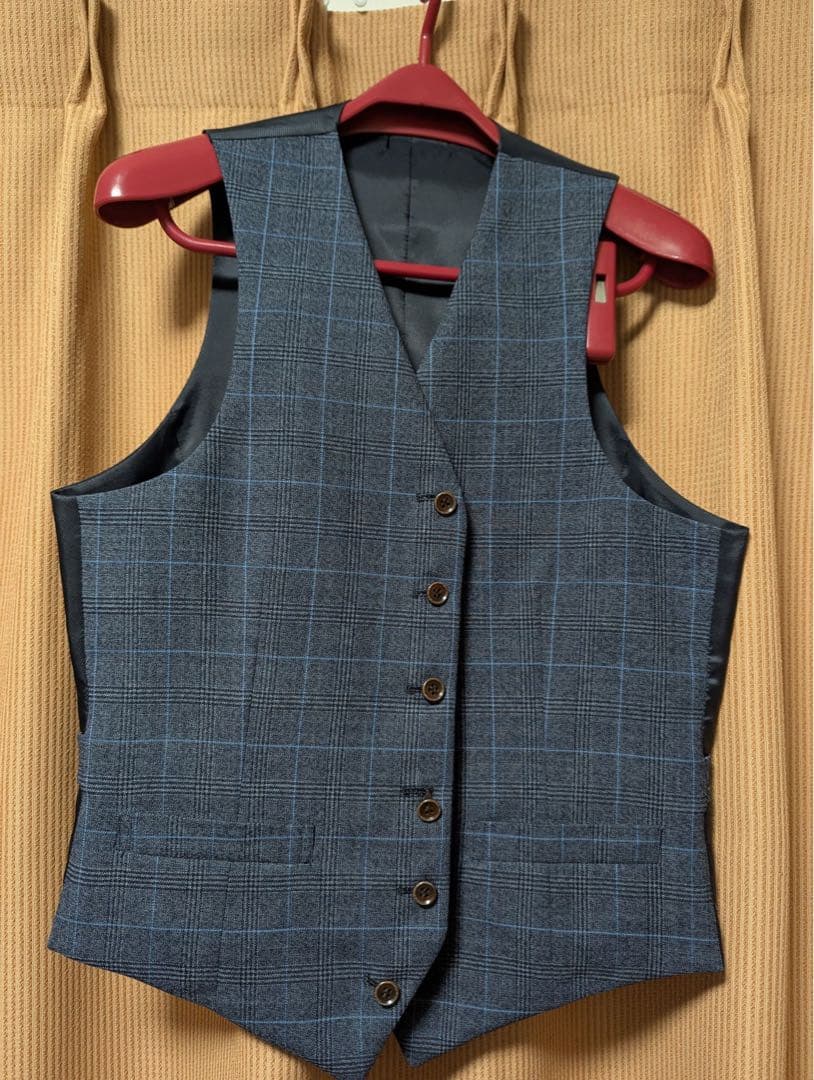 値下げ【メンズビギ】青系チェック スリーピーススーツ