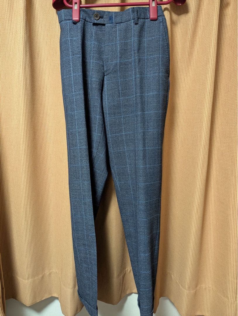 値下げ【メンズビギ】青系チェック スリーピーススーツ