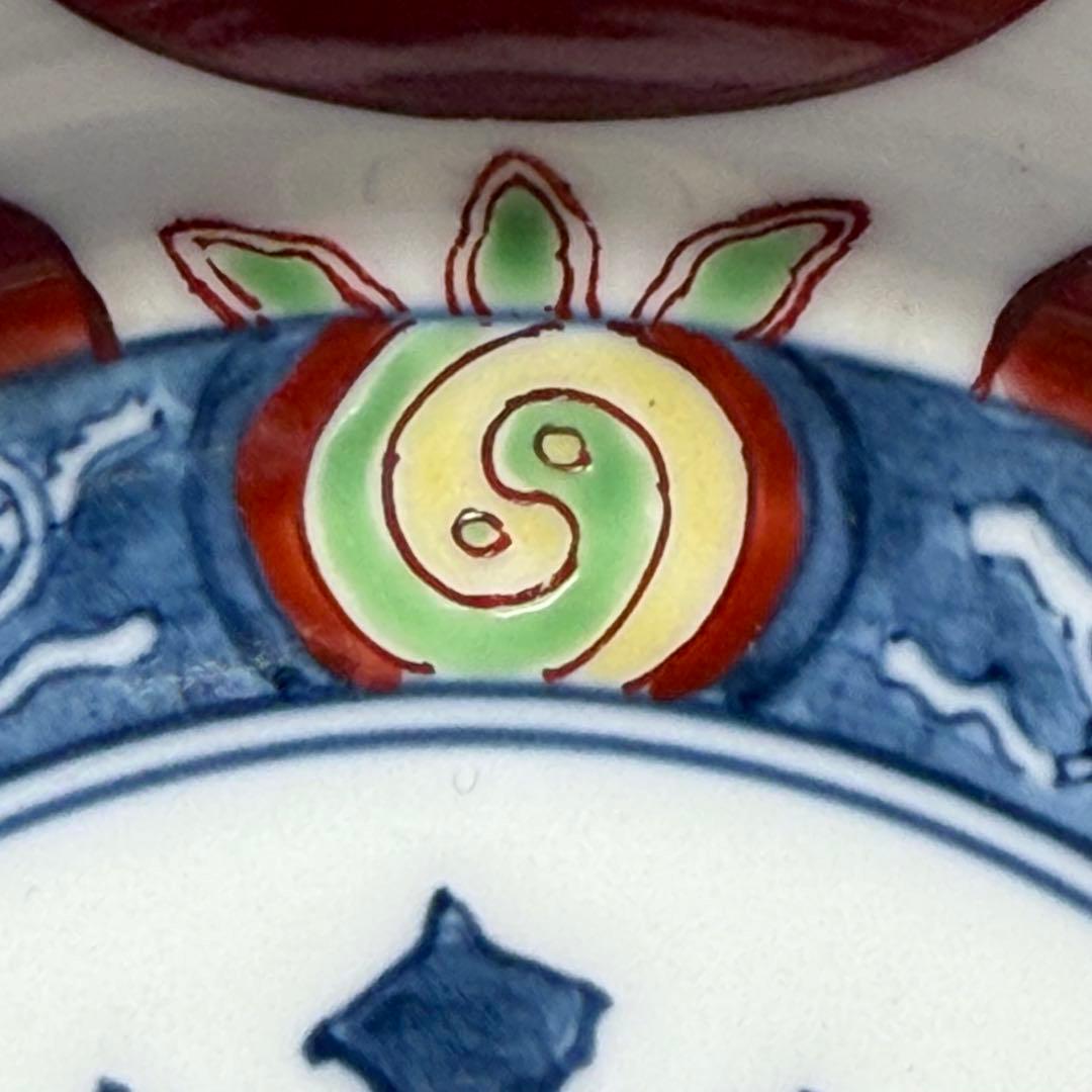 人間国宝　十三代　今泉今右衛門　錦赤玉絵菓子鉢　共箱　壽　直径19cm　本物保証