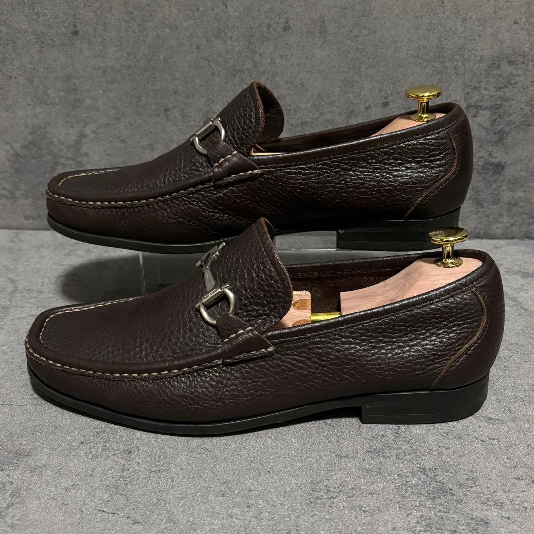 極美品　フェラガモ　ビットローファー　ガンチーニ　シボ革　ブラウン　2185