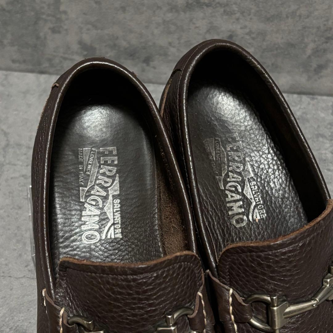 極美品　フェラガモ　ビットローファー　ガンチーニ　シボ革　ブラウン　2185