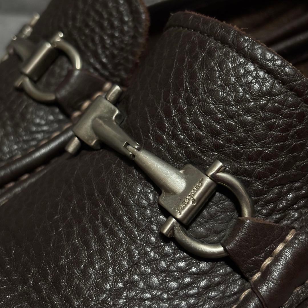 極美品　フェラガモ　ビットローファー　ガンチーニ　シボ革　ブラウン　2185