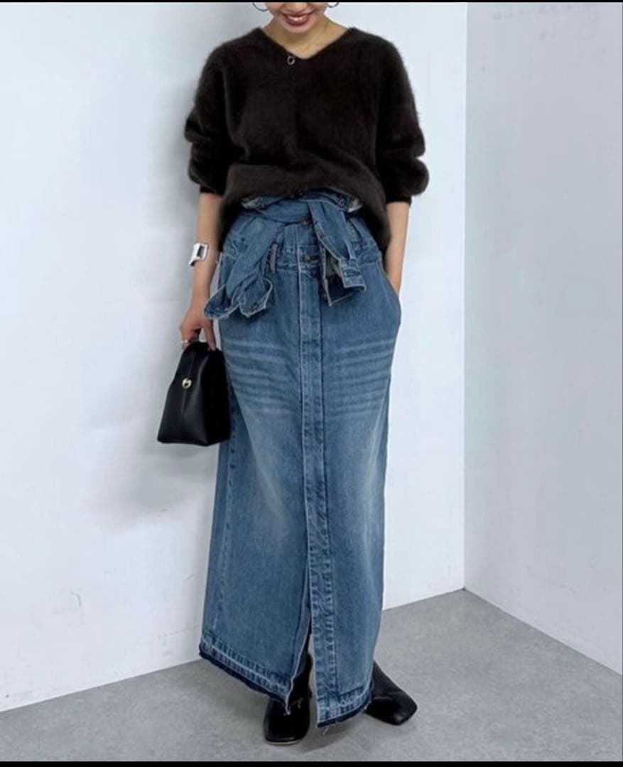 新品タグ付【loungedress】ノーカラーデニムワンピース