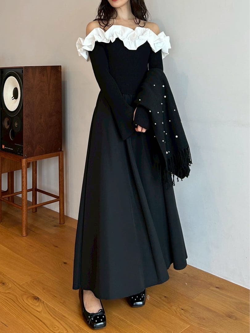 LILY BROWN リリーブラウン フリルカラーニットコンビワンピース