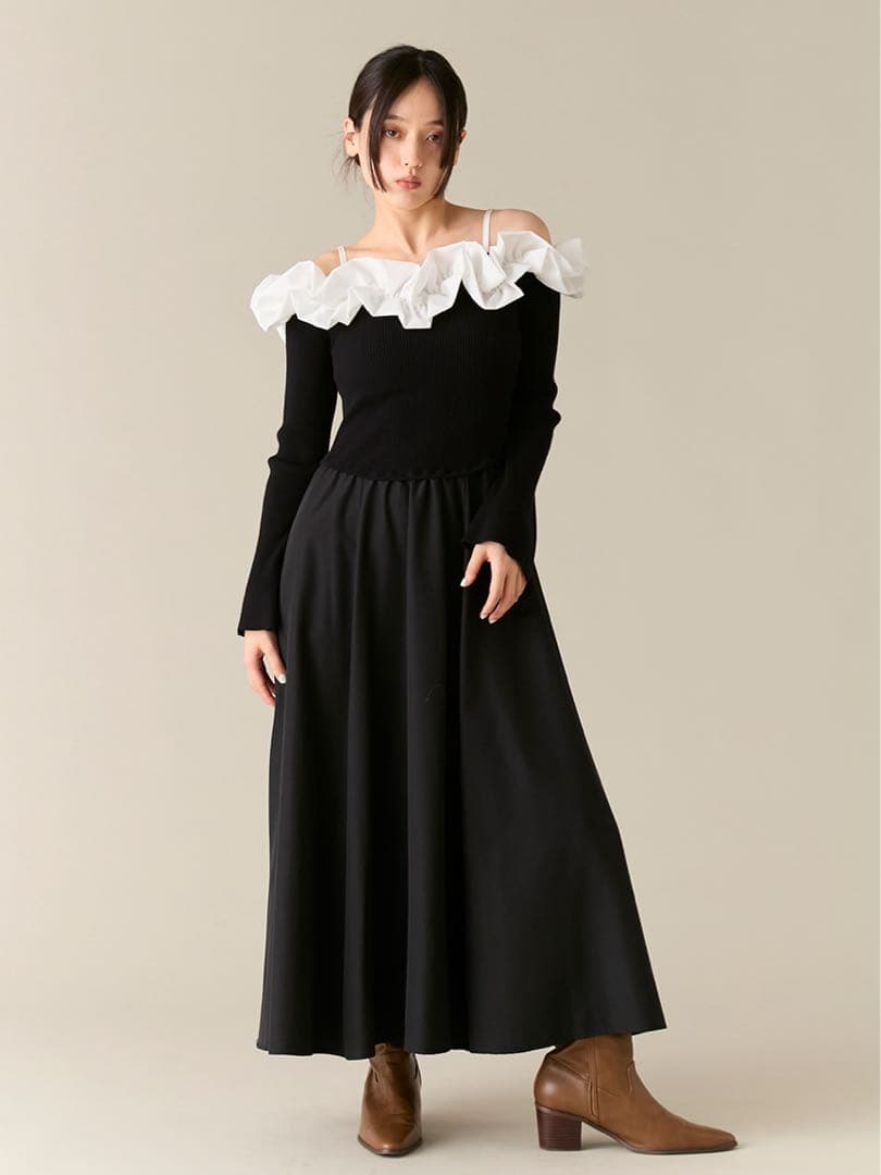 LILY BROWN リリーブラウン フリルカラーニットコンビワンピース