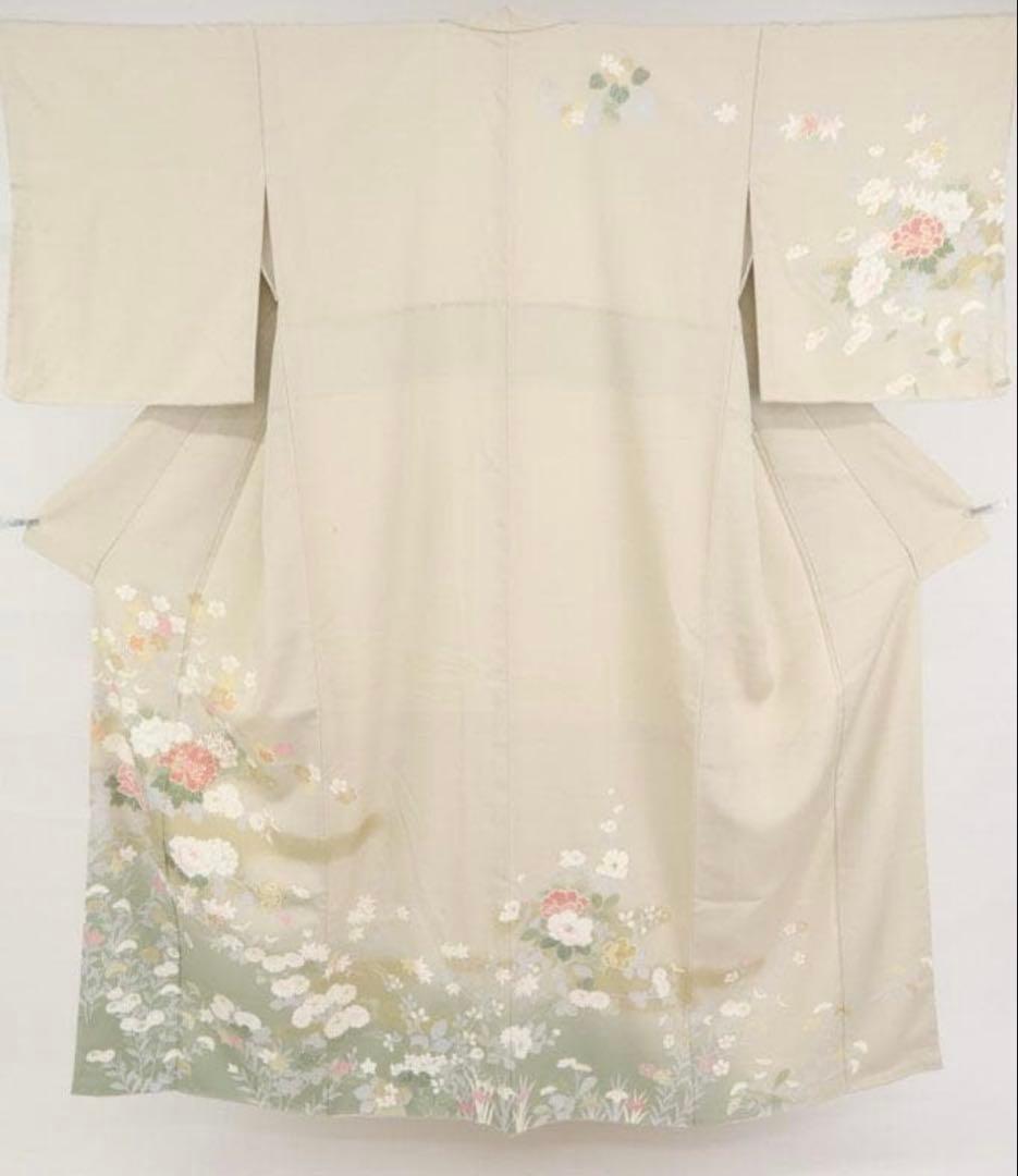 美品　訪問着　ベージュ　草花　卒業式　入学式　七五三　お宮参り　金糸