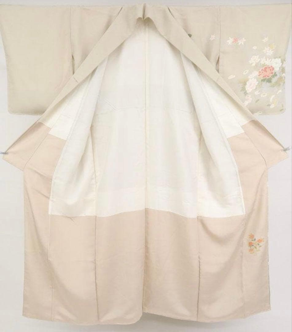 美品　訪問着　ベージュ　草花　卒業式　入学式　七五三　お宮参り　金糸