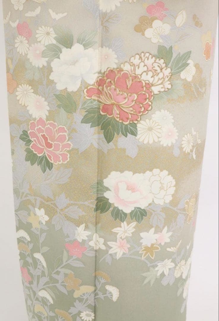 美品　訪問着　ベージュ　草花　卒業式　入学式　七五三　お宮参り　金糸