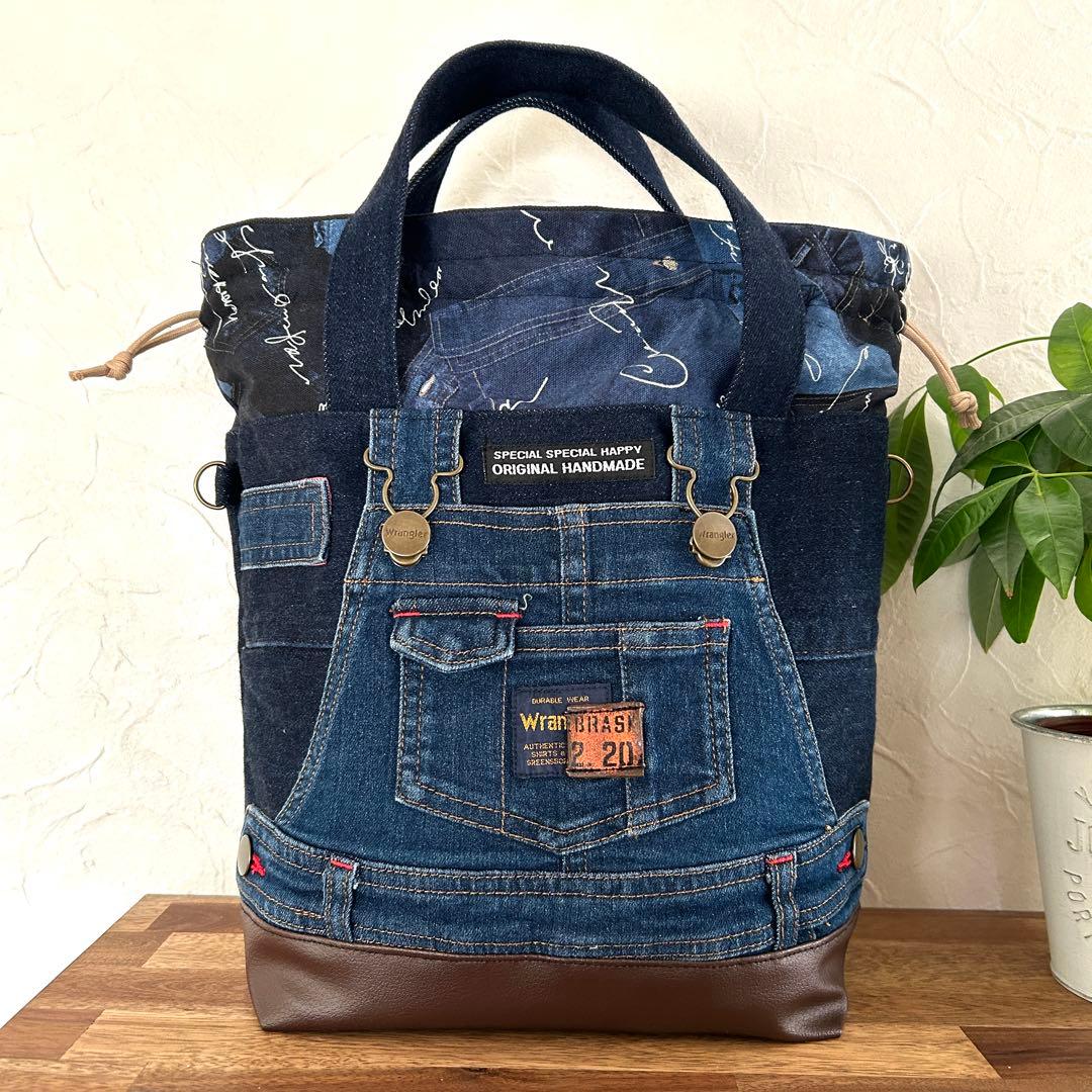 専用★デニムリメイク 巾着バッグ　トートバッグ　オーバーオール