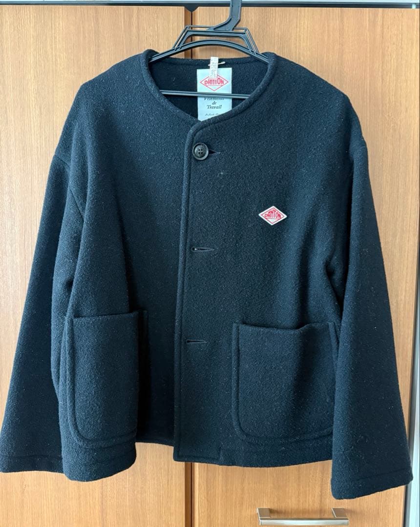 DANTON ノーカラージャケット　コート　ブラック　38