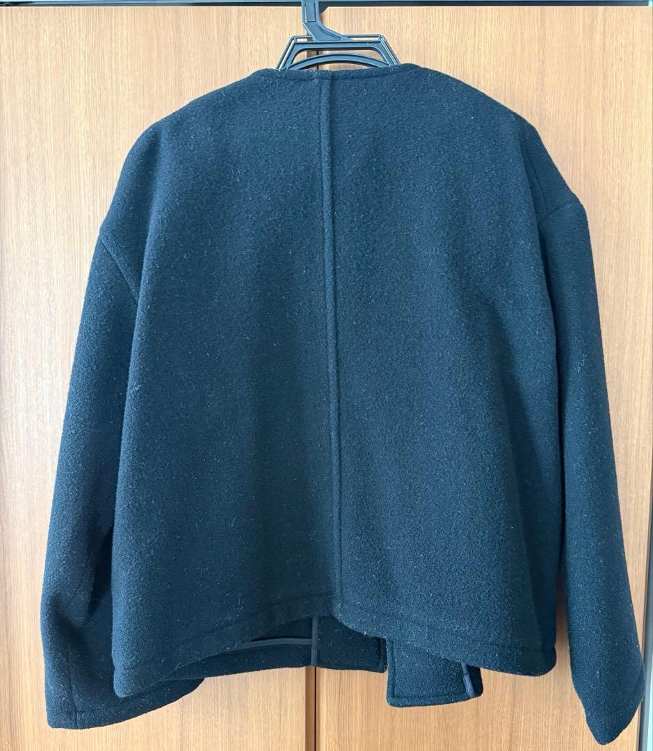 DANTON ノーカラージャケット　コート　ブラック　38