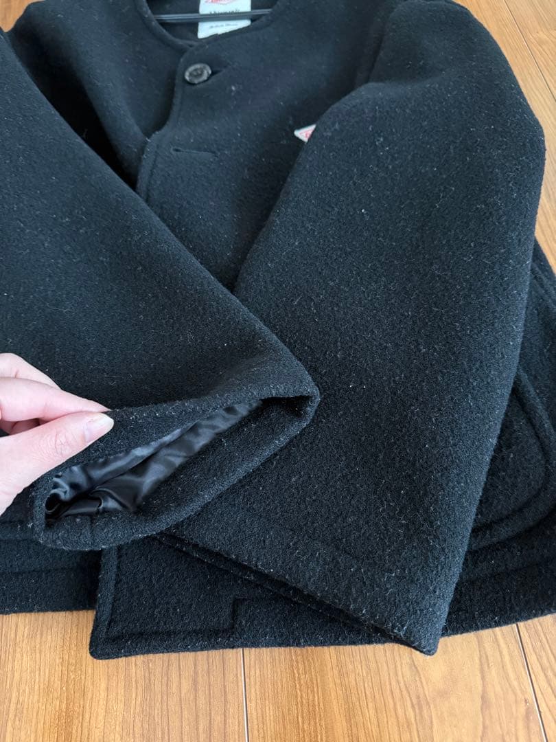 DANTON ノーカラージャケット　コート　ブラック　38