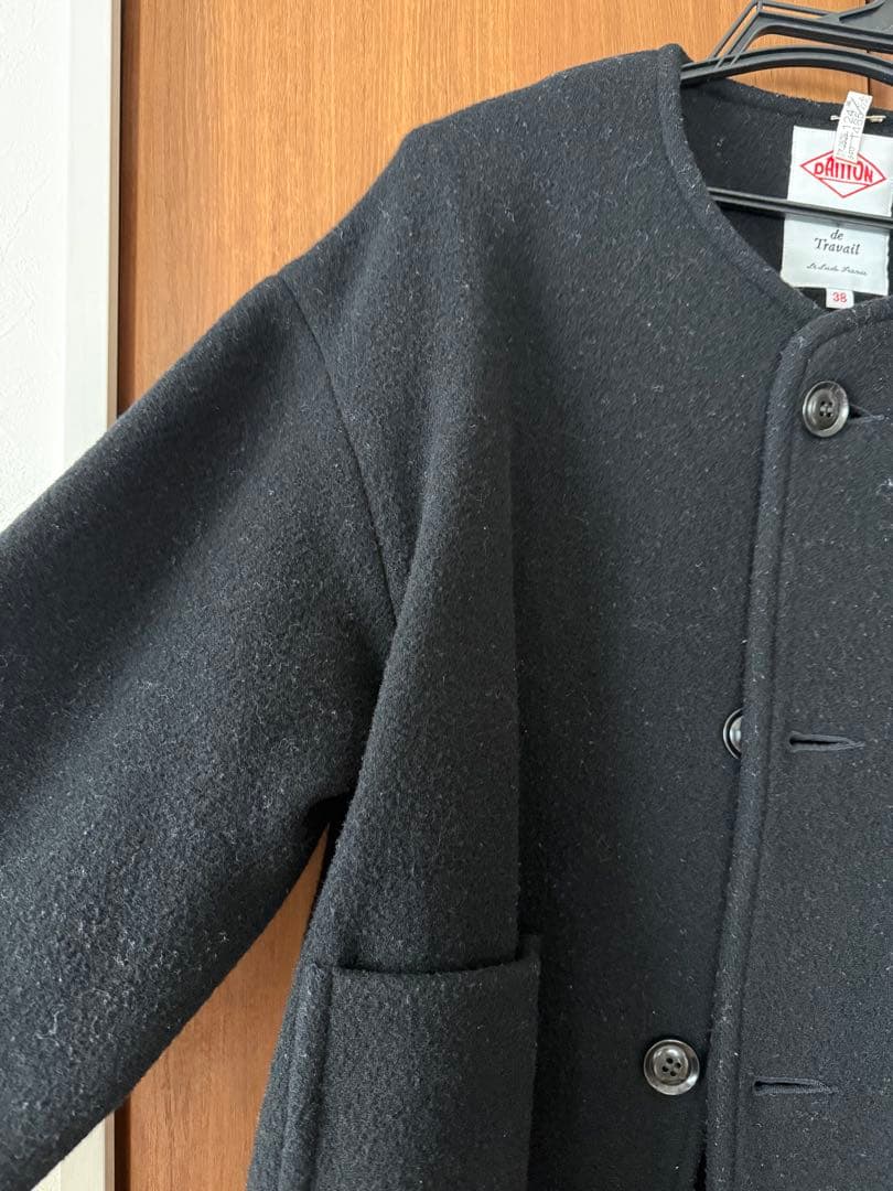 DANTON ノーカラージャケット　コート　ブラック　38