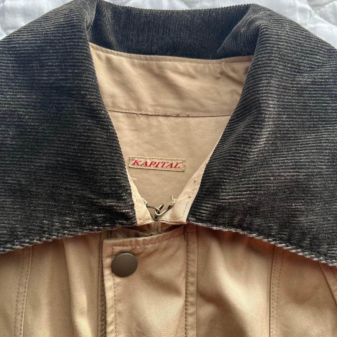 kapital 襟 コーデュロイ ジップアップ ロングコート ベージュ