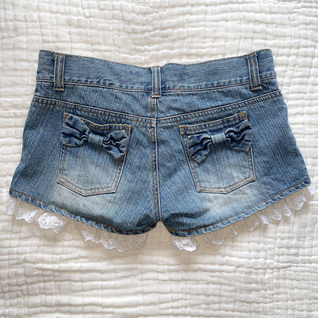 00s 希少 LIZLISA リボンポケット裾レースデニムショーパン 姫ギャル