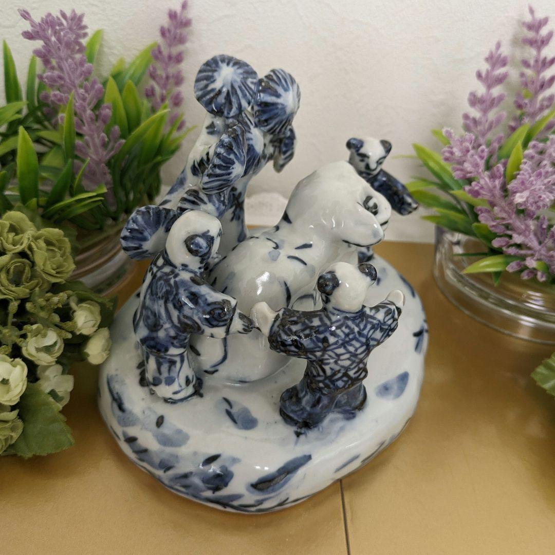 京焼清水焼　5代清風与平作　　　　　　　遊び唐子の置き物　(手作り )