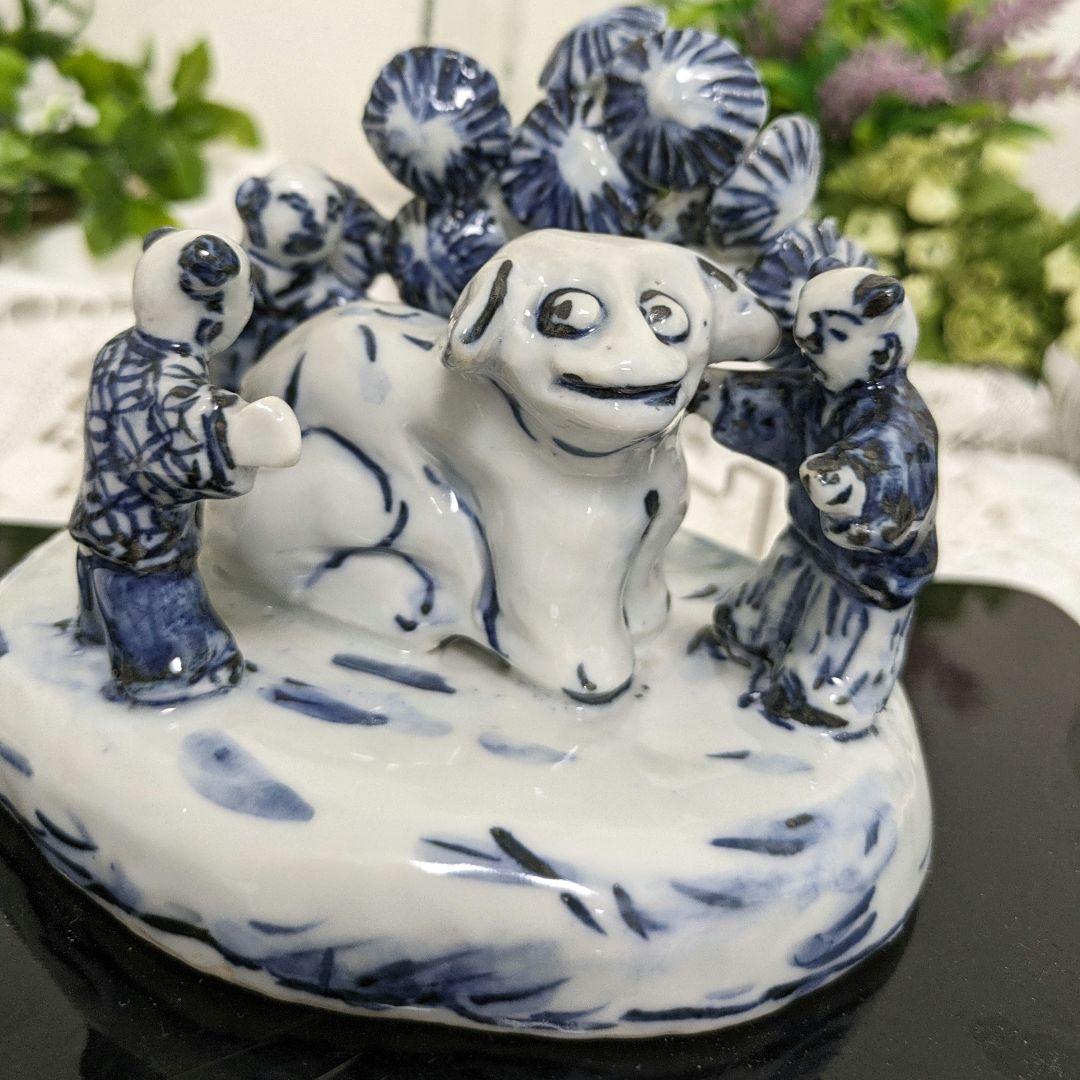 京焼清水焼　5代清風与平作　　　　　　　遊び唐子の置き物　(手作り )