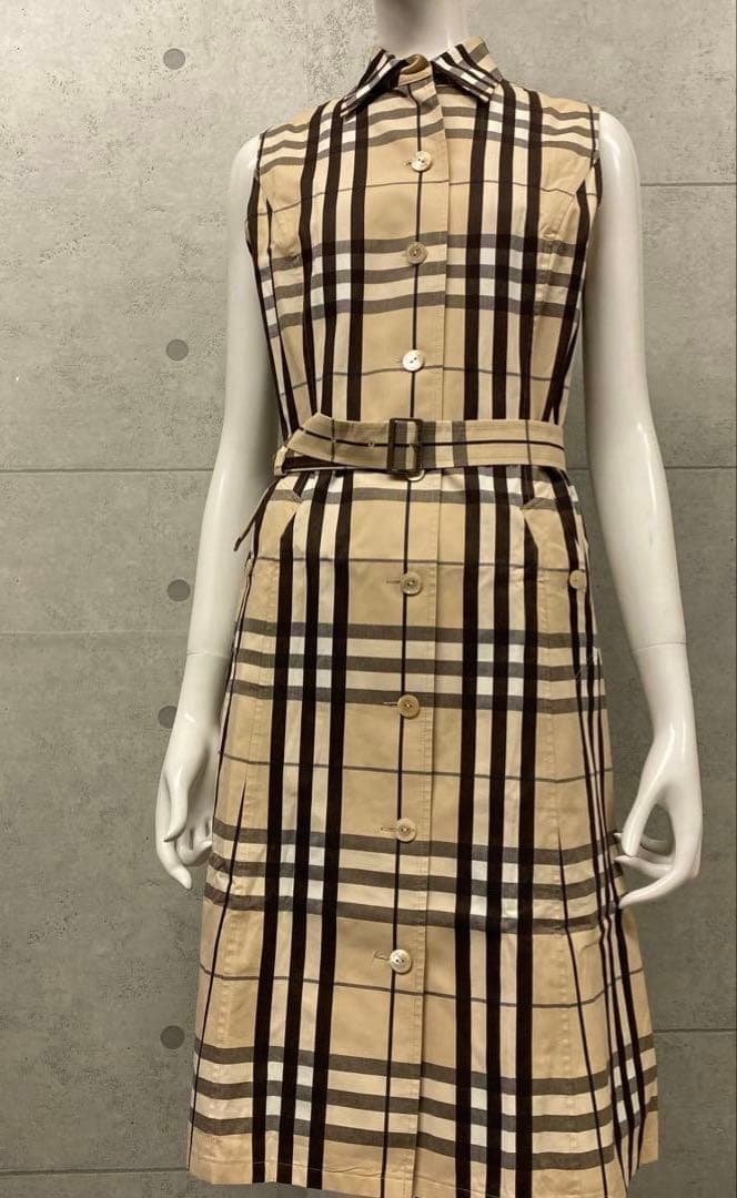 バーバリーロンドン ノースリーブシャツワンピース　ベルト付き　40 ベージュ
