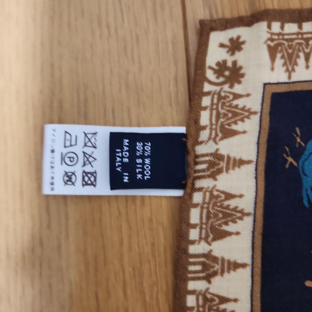 Drake's 動物柄 ネイビー スカーフ ウールシルク