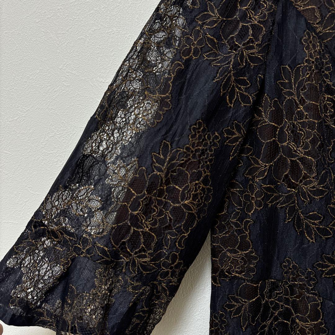 東京ソワール UN-FURL フォーマル ドレス ネイビー レース 花柄 刺繍