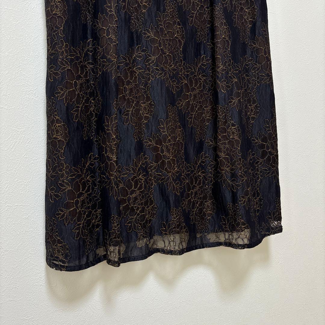 東京ソワール UN-FURL フォーマル ドレス ネイビー レース 花柄 刺繍