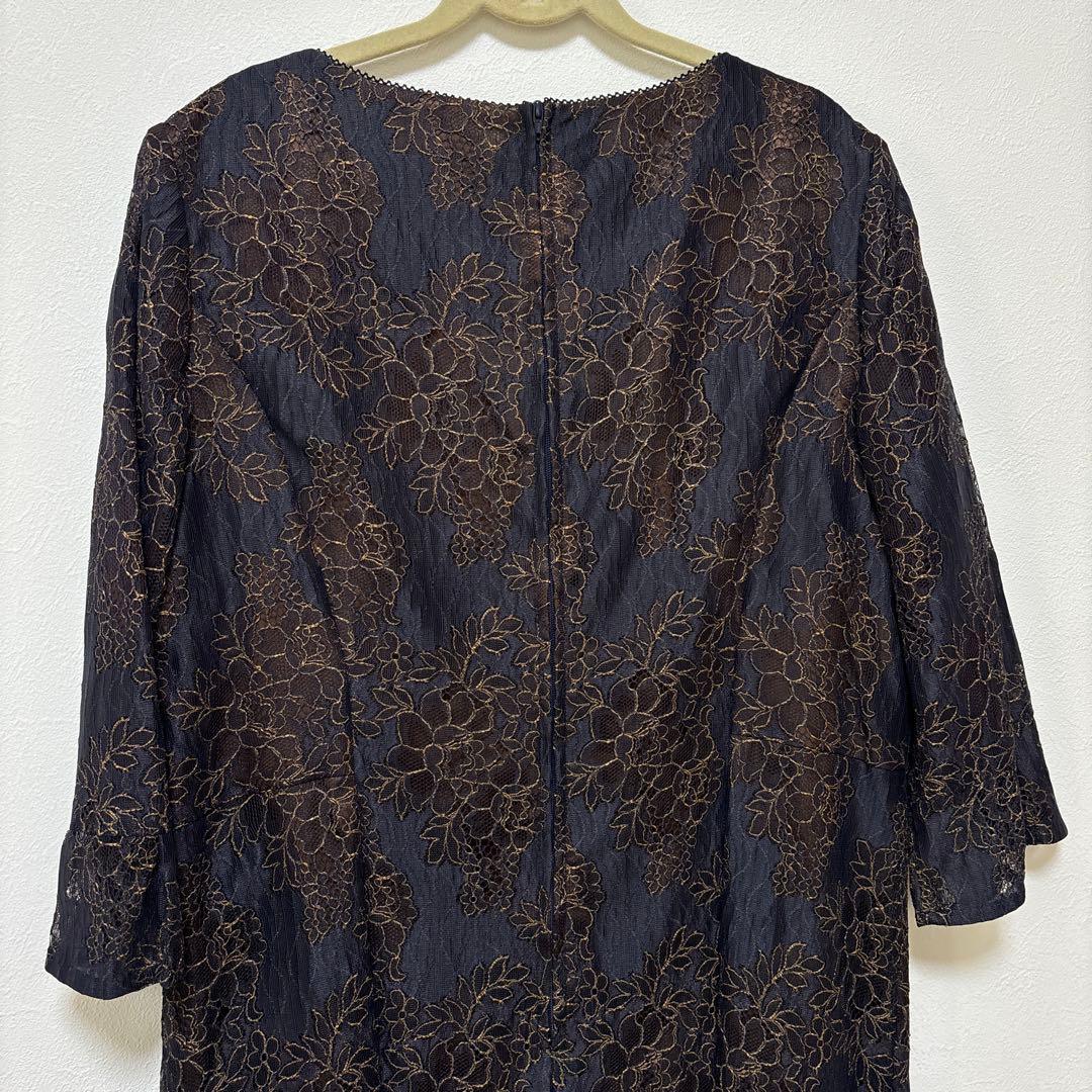 東京ソワール UN-FURL フォーマル ドレス ネイビー レース 花柄 刺繍