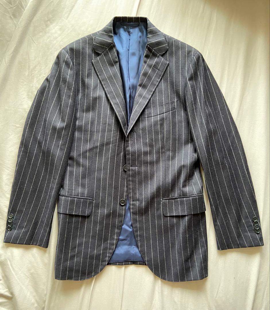 BEAMS F カシミア混 3B チョークストライプ フランネル スーツ 95