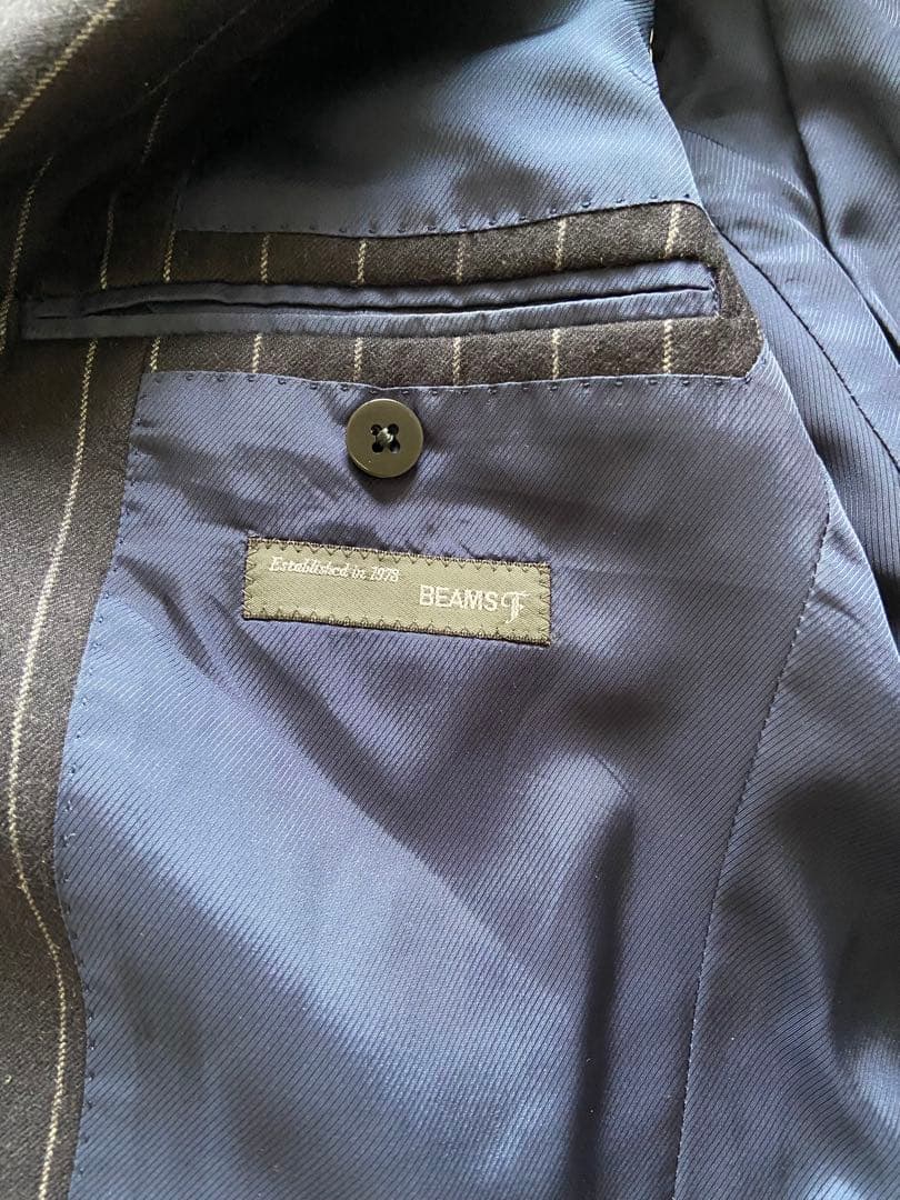 BEAMS F カシミア混 3B チョークストライプ フランネル スーツ 95