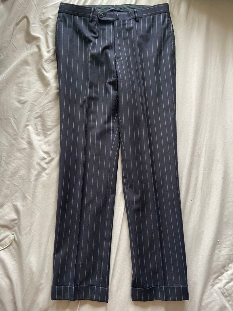 BEAMS F カシミア混 3B チョークストライプ フランネル スーツ 95