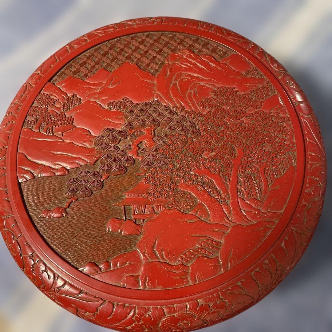 漆塗り茶櫃　村上木彫堆朱　川村庚堂作